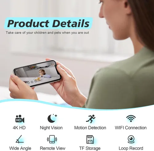 Miniatura 2 de Cámara WiFi interior estilo reloj digital 1080P HD - Visión nocturna, colocación visible de escritorio para bebé mascota anciana monitoreo