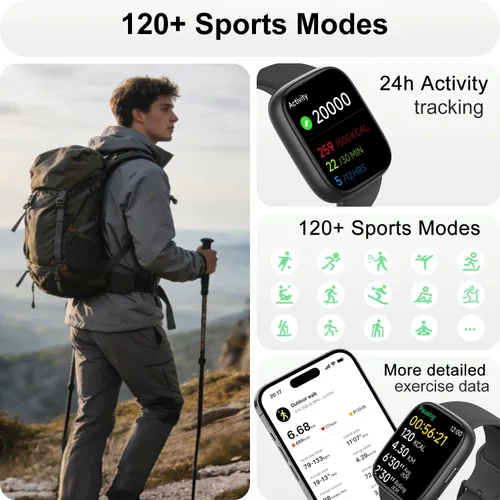 Miniatura 5 de Reloj inteligente con Alexa y llamadas Bluetooth, pantalla táctil HD de 1.83 pulgadas, reloj de fitness con monitor de frecuencia cardíaca/sueño, 30
