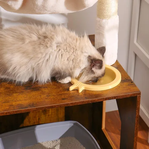 Miniatura 6 de Hey-brother Árbol para gatos con caja de arena, torre para gatos todo en uno para gatos de interior con hamaca grande, cama, estación de alimentos