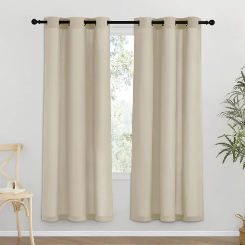 Miniatura 132 de NICETOWN Cortinas de lino natural con textura de lino para dormitorio, mezcla de lino rústica con ojales en la parte superior, semitransparentes