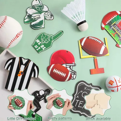 Miniatura 7 de Yulejo 24 adornos colgantes de madera de fútbol para árbol de Navidad, adorno de madera recortado de fútbol, decoración de manualidades, recuerdos