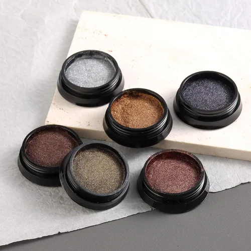 Miniatura 8 de Polvo de uñas cromado, efecto espejo, polvo metálico, 6 colores, bronce, marrón, negro, oro rosa, holográfico, purpurina cromada, pigmento en polvo
