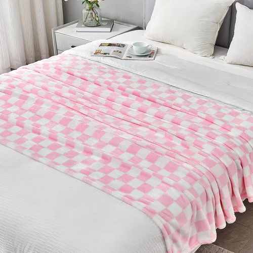 Miniatura 6 de Edenleaf Manta a cuadros rosa, manta de forro polar ultrasuave para sofá, cama y viajes, mantas de lujo para todas las estaciones, 50 x 60 pulgadas