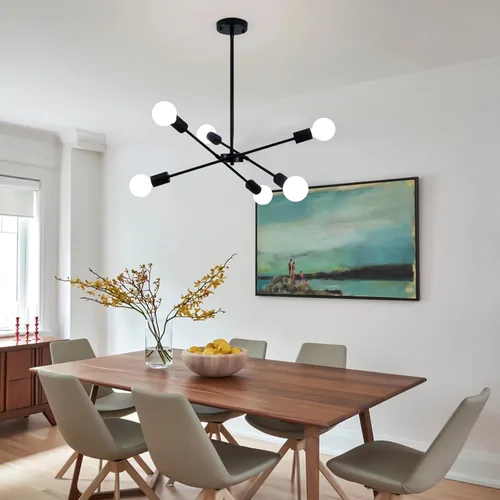 Miniatura 4 de Candelabros Sputnik - Moderna lámpara de techo Sputnik de 6 luces para sala de estar - Lámpara Sputnik industrial negra para comedor, dormitorio