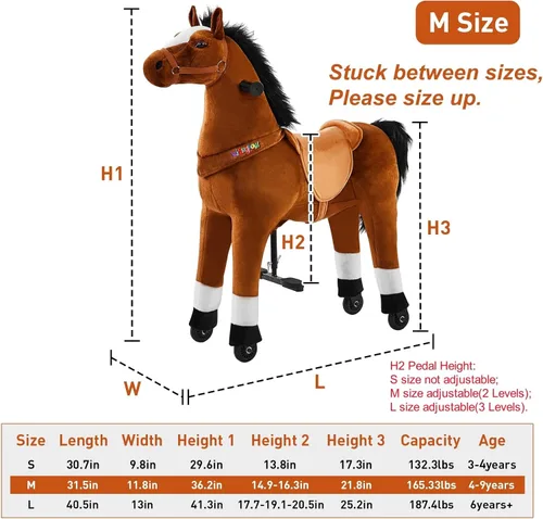 Miniatura 6 de Juguete de caballo para niños que montan a caballo, poni, ciclo, mecánico, acción de caminar, animal de peluche para 4 a 9 años, sin batería ni
