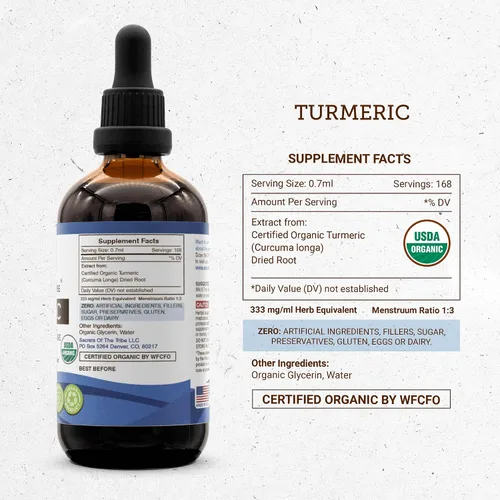 Miniatura 4 de Extracto de tintura orgánica sin alcohol, cúrcuma (cúrcuma longa) suplemento de tintura de raíz seca (4 onzas líquidas)