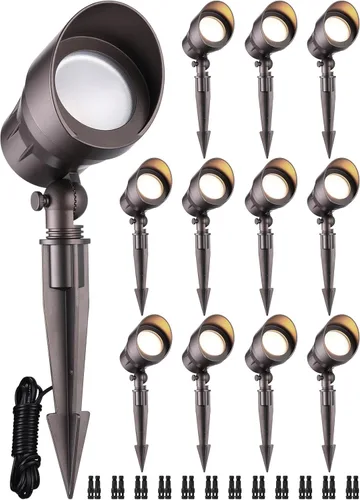 LEONLITE - Juego de 12 luces LED de bajo voltaje para paisaje, 5 W, 12 V, luces de sendero para exteriores, CRI90, luces de foco de aluminio para