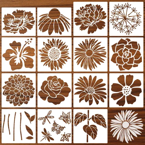 Large Flower Stencils for Painting on Wood 11.8” Fence Flower Stencils for Outdoors Reusable Floral Stencil for Painting on Wall Canvas Fabric