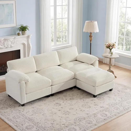Miniatura 45 de Sofá biplaza modular de 61 pulgadas, asiento extra profundo para sala de estar, sofá de pana profundo con almohadas para reposabrazos, cosido