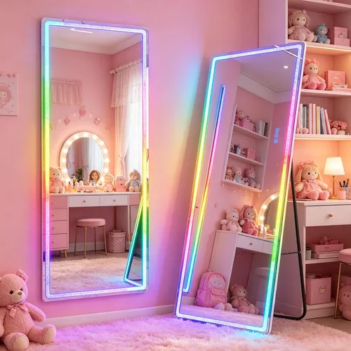 Miniatura 13 de Vlsrka Espejo de longitud completa de 47x16 pulgadas con luces RGB, espejo iluminado LED para colgar sobre la puerta, cuerpo completo, iluminación