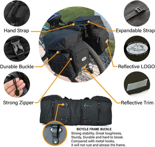 Miniatura 3 de Dreamoon Alforjas de Bicicleta de 50L, Bolsa Impermeable para Desplazamientos en Bicicleta con Alforjas y Cubierta para Lluvia, Bolsa Portaequipajes