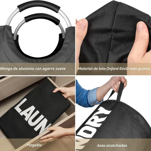 Miniatura 6 de Maxsilan - Cesta de lavandería grande de 90 L, cesta de ropa alta independiente, bolsa de lavandería plegable, color negro
