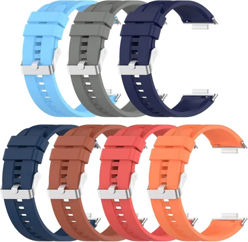 FitTurn Paquete de 7 correas de repuesto para HUAWEI Watch FIT 2 para mujeres/hombres, correa de silicona colorida con hebilla de color plateado
