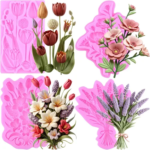 Miniatura 13 de Mujiang Moldes de silicona con diseño de margaritas de rosas, moldes para decoración de tartas, orquídeas y flores, juego de 4