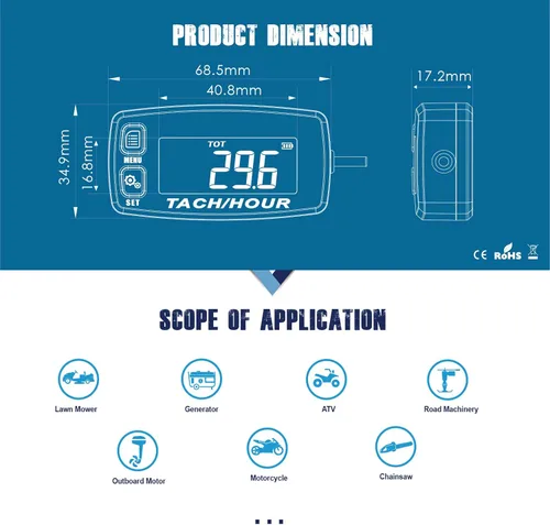 Miniatura 9 de Runleader Medidor digital de mantenimiento tac/hora,Reemplazo de batería para motor de gas pequeño,Utilizado en montar, césped, tractor, generador