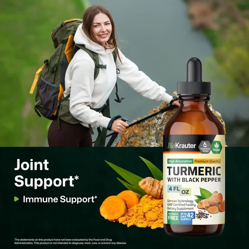 Miniatura 2 de BIO KRAUTER® Suplemento de cúrcuma para el apoyo de la movilidad, curcumina vegana pura con pimienta negra, 4 onzas líquidas, 42 días de suministro