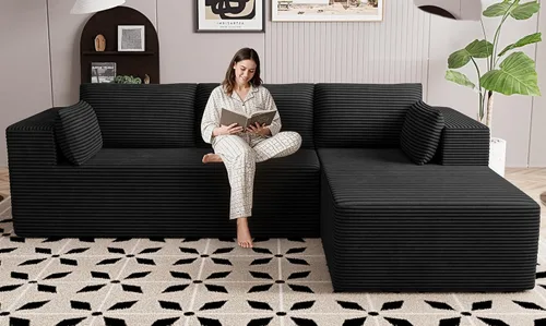 Miniatura 24 de Sofás seccionales sin hueso de 106 pulgadas para sala de estar, sofá modular en forma de U con asiento profundo, otomana extraíble, sofá de 4 plazas