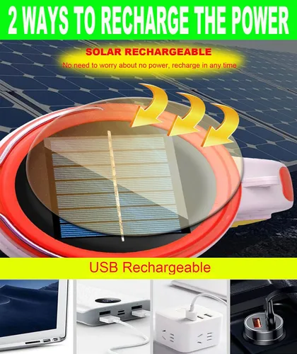 Miniatura 5 de SUYOOULIN Linterna LED recargable solar, súper brillante, 10000 lm, reflector LED de mano, linterna de campamento, luz de trabajo, 5 modos de luz