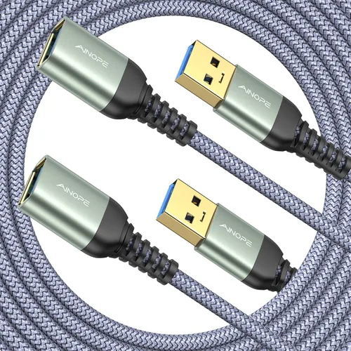 Miniatura 13 de AINOPE - Pack de 2 cables de extensión USB de alta velocidad USB 3.0, tipo A, macho a hembra. Cable de extensión de material trenzado resistente