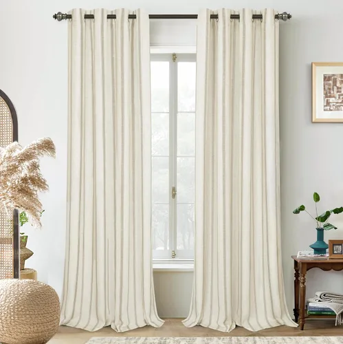 Miniatura 55 de DriftAway - Cortinas de Lino Mezcla de Granja 100% Opacas de 84 Pulgadas de Largo para Dormitorio, Cortinas Verticales Rayadas Impresas de Lino