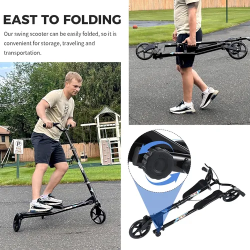 Miniatura 5 de Patinete plegable de 3 ruedas con mango ajustable para niños, niñas, adultos a partir de 8 años Negro