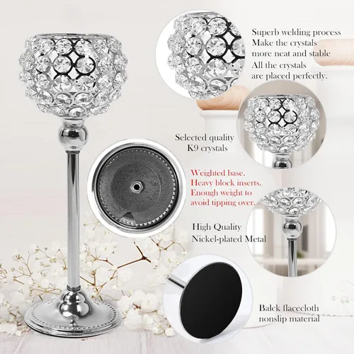 Miniatura 6 de Juego de 2 candelabros de cristal plateado para mesa de comedor, centro de mesa, decoración de mesa para comedor, sala de estar, café, mesa de Plata