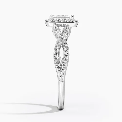 Miniatura 2 de IGI Anillo de compromiso de diamantes creados en laboratorio de excelente talla esmeralda blanca de 0.93 quilates con marquesa de acento y diamantes