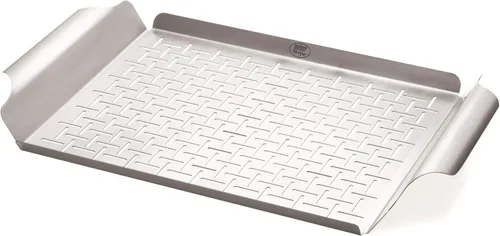 Weber Sartén para parrilla: sartén de acero inoxidable duradera para alimentos pequeños o delicados, ranuras de 1/8 pulgadas para drenaje, asas