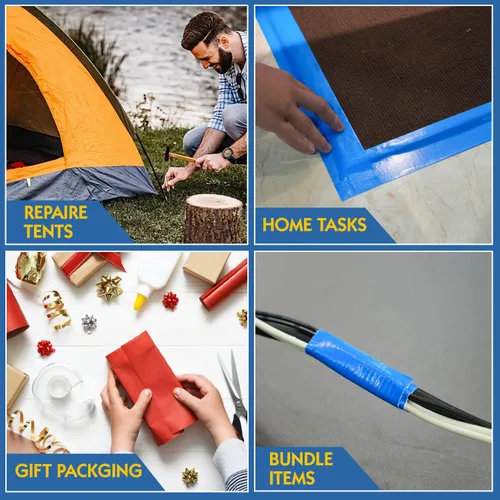 Miniatura 3 de 2 rollos de cinta adhesiva azul resistente, resistente e industrial, de color industrial, 9 mil x 2 pulgadas x 25 yardas, flexible, sin residuos