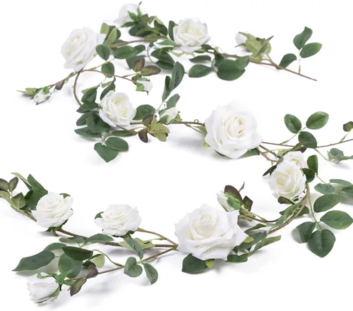 Miniatura 10 de Veryhome - Guirnalda de rosas artificiales estilo enredadera, falsas, para colgar, plantas de hiedra y rosas, 1.83 m para decoración de boda, fiesta