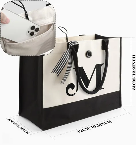 Miniatura 2 de YOOFAN Bolsa de lona con inicial, bolsa de regalo personalizada con monograma para bodas, cumpleaños, playa, vacaciones, regalo para mujeres