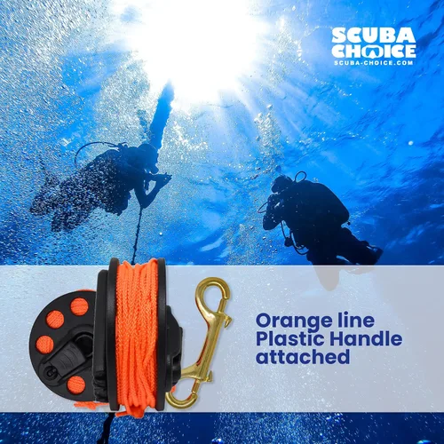 Miniatura 6 de Scuba Choice Scuba Buceo Bobina de dedo compacta con mango de plástico, 65', línea naranja