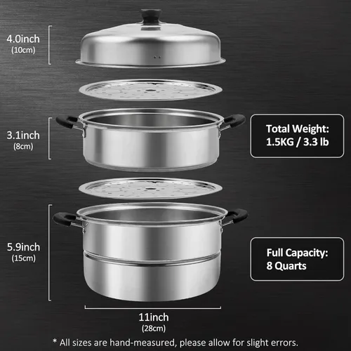 Miniatura 2 de AuFranc® Vaporizador de 8 cuartos de galón para cocinar, olla de vapor de acero inoxidable con cesta de vapor, olla multiusos con tapa fría