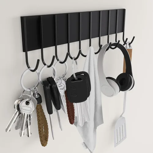 Miniatura 8 de 2 piezas de soporte magnético para llaves de pared, soporte magnético para llaves con 6 ganchos para puerta delantera de metal, soporte magnético