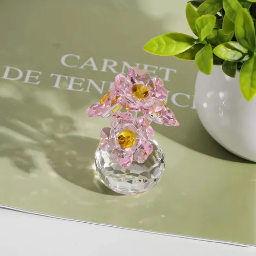 Miniatura 8 de Figura de flor rosa de cristal hecha a mano con jarrón redondo, regalos románticos de flores para mujeres en el día de San Valentín, día