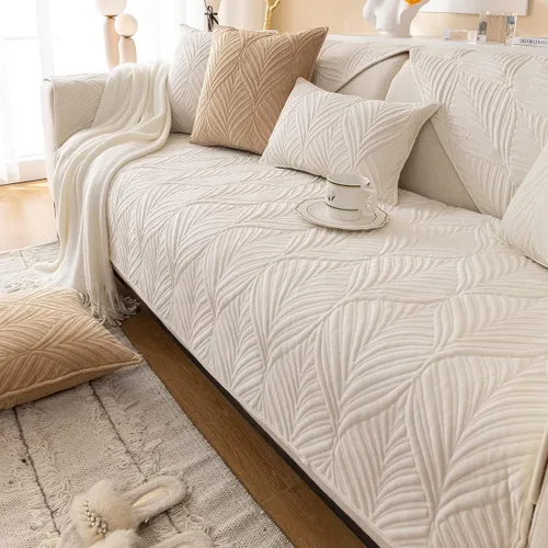 Miniatura 10 de vctops Fundas acolchadas de terciopelo súper suave para sofá y sillón, funda antideslizante para sofá seccional con patrón de hojas, forro de sofá