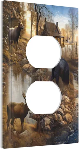 Miniatura 2 de Bear Moose Lodge Woodland - Placa de interruptor de luz dúplex individual de 1 banda, cubierta de salida decorativa de pared, placa frontal