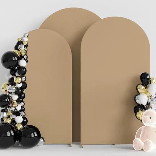Miniatura 36 de Wokceer Juego de 3 fundas de arco de boda de elastano ajustadas para arco de boda para parte superior redonda, soporte de arco de Chiara para Beige