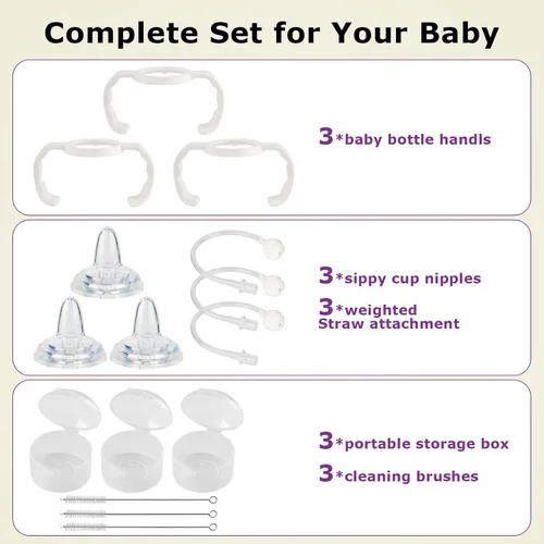 Miniatura 6 de Kit de conversión de vaso con pajita para biberones de vidrio estrechos y estrechos de Dr. Browns, kit de repuesto con peso con tapa y asa suaves, 6