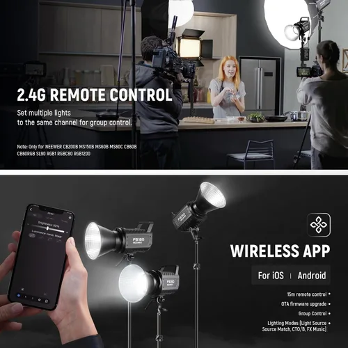 Miniatura 7 de NEEWER FS150 Luz de Vídeo LED 2.4G/Control APP, Luz Continua Silenciosa de 130W 5600K COB Luz Diurna para Fotografía con 4 Tipos de Atenuación