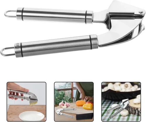 Miniatura 9 de BESPORTBLE Stainless Steel Garlic Press with Peeler Ergonomic Manual Garlic Crusher and Mincer Tool for Easy Crushing and Ginger Mashing Portable