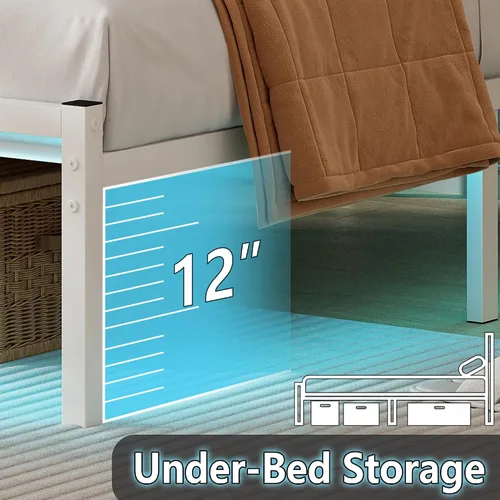 Miniatura 6 de CLIBFENG Base de cama individual con cabecero, soporte de listones de acero resistente, marco de cama LED con estación de carga USB, base de colchón