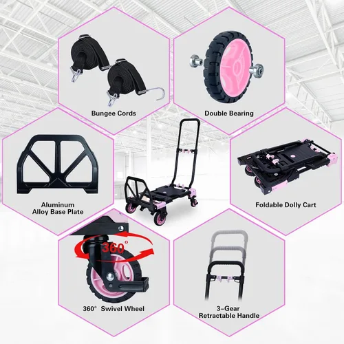 Miniatura 4 de Carretilla de mano plegable 2 en 1, carrito plegable de 330 libras con ruedas, carretilla de mano plegable con mango telescópico, carrito portátil