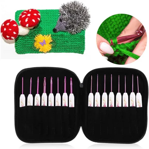 Miniatura 7 de Zerodis Kit de ganchos de ganchillo con estuche, herramienta de tejer de bricolaje, gancho de ganchillo, juego de agujas de tejer de aluminio, juego