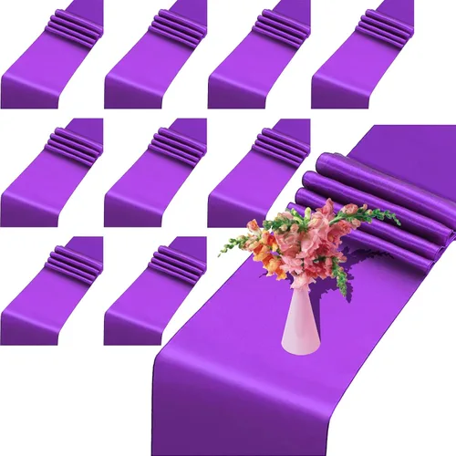 Miniatura 11 de Juego de 10 caminos de mesa satinados color marrón chocolate de 12 x 108 pulgadas de largo Premium Satin Table Runner, Smooth Silk Fabric