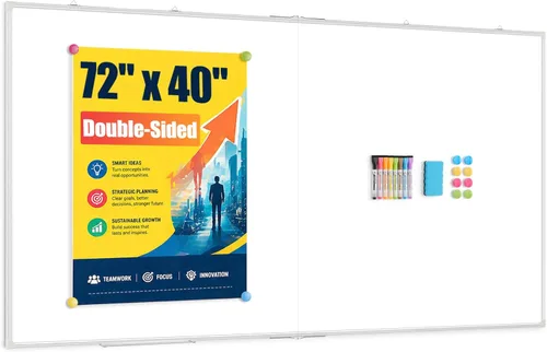Miniatura 15 de Pizarra blanca grande de borrado en seco para pared, 60 x 40 pulgadas, pizarra magnética de doble cara con bandeja larga para bolígrafos, pizarra
