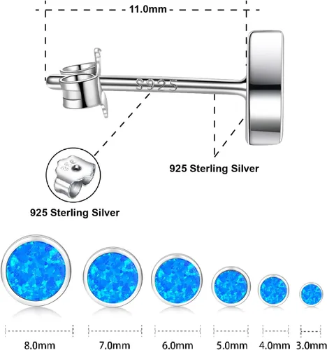Miniatura 2 de White Gold Plated Sterling Silver Opal Stud Earrings 3mm-8mm Options, Simulated Opal Dot Studs Hypoallergenic Jewelry