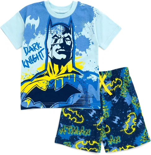 DC Comics Conjunto de camiseta de Batman de la Liga de la Justicia y pantalones cortos de rizo francés para niños pequeños y grandes