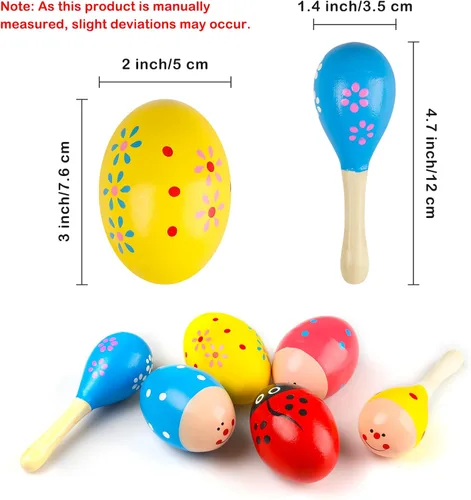 Miniatura 2 de Juego de cocteleros de huevos de madera de Pascua (6 piezas), 4 huevos de Pascua y 2 maracas Instrumentos de percusión de mano para práctica