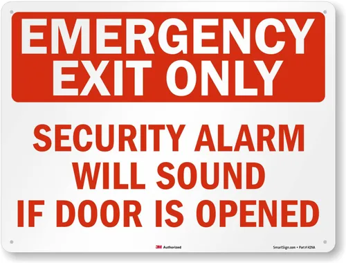 Miniatura 9 de SmartSign Paquete de 4 etiquetas adhesivas de 5 x 7 pulgadas con texto en inglés "Solo salida de emergencia, alarma de seguridad sonará si la puerta
